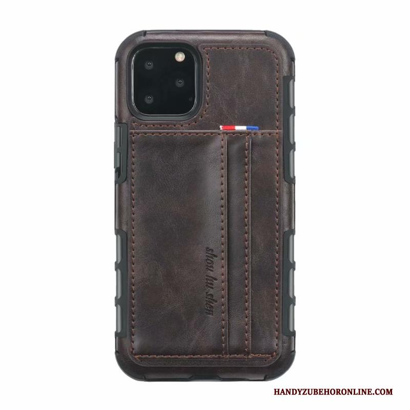 iPhone 11 Pro Anti-fall Kaart Vintage Hoesje Telefoon Grijs Mobiele Telefoon Leren Etui