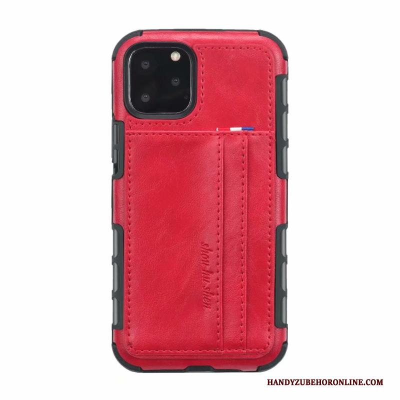 iPhone 11 Pro Anti-fall Kaart Vintage Hoesje Telefoon Grijs Mobiele Telefoon Leren Etui