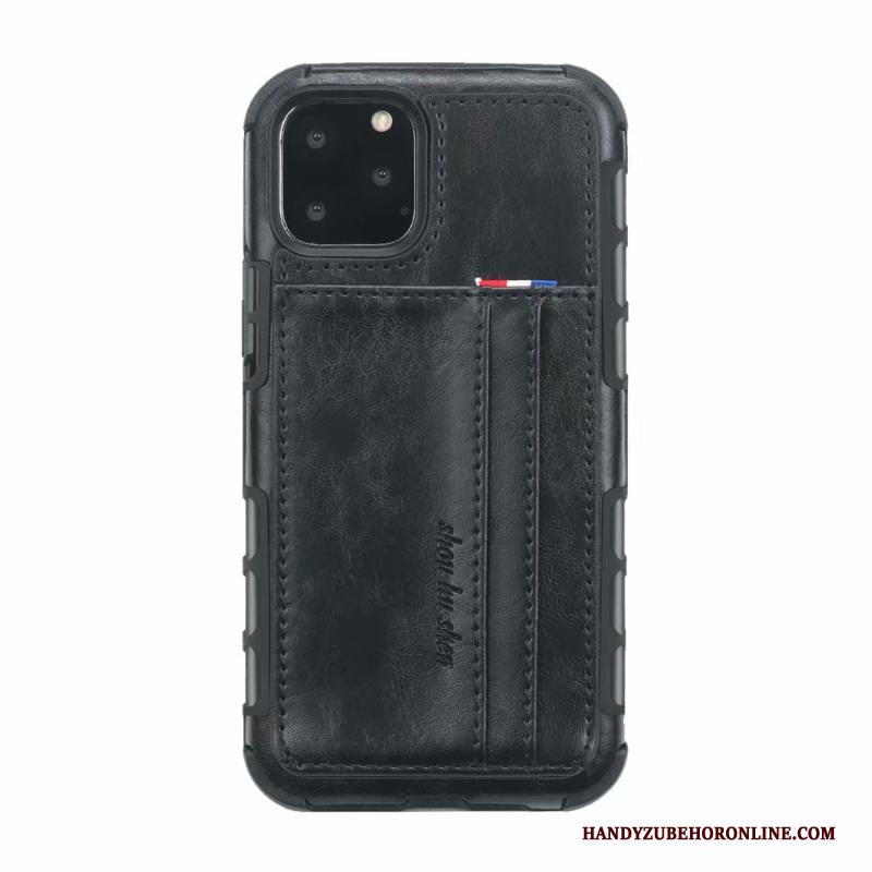 iPhone 11 Pro Anti-fall Kaart Vintage Hoesje Telefoon Grijs Mobiele Telefoon Leren Etui