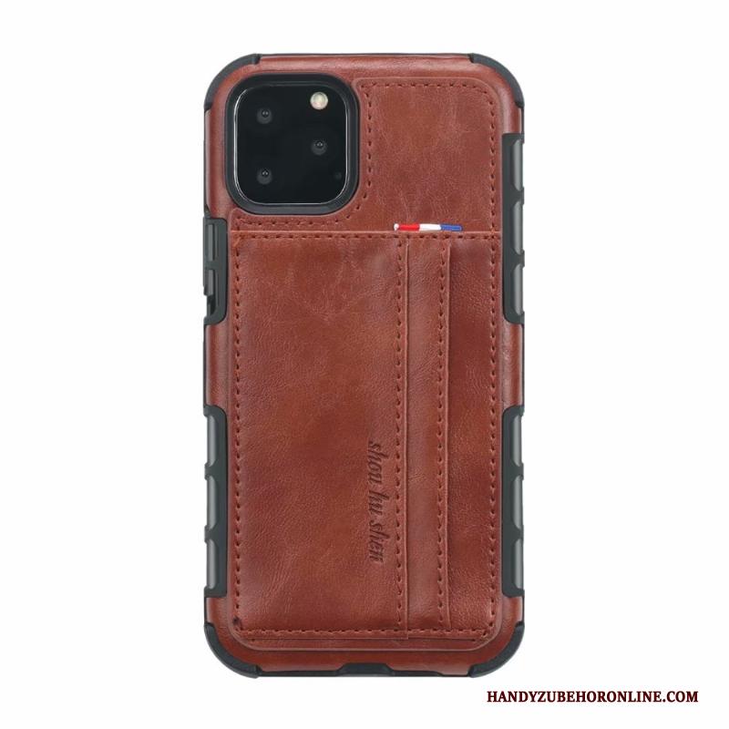 iPhone 11 Pro Anti-fall Kaart Vintage Hoesje Telefoon Grijs Mobiele Telefoon Leren Etui