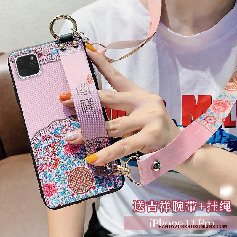 iPhone 11 Pro Hanger Chinese Stijl Geel Hoesje Telefoon Net Red Siliconen Opknoping Nek