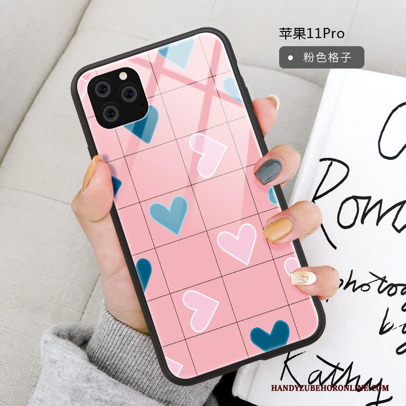 iPhone 11 Pro Hoesje Mooie Trend Glas Net Red Siliconen Roze Anti-fall