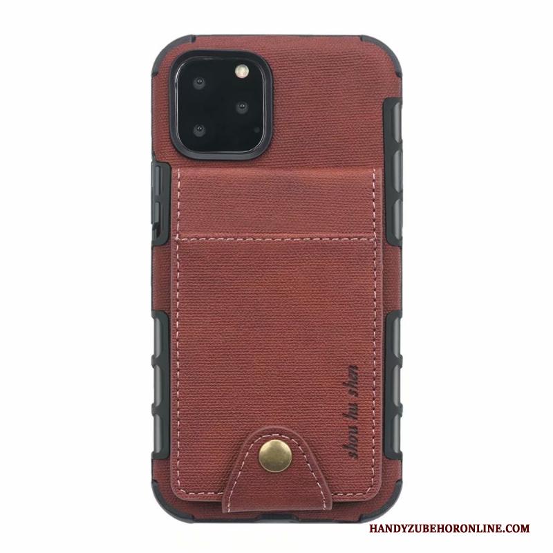 iPhone 11 Pro Max Kaart Kaart Tas Portemonnee Hoesje Telefoon Rood Leren Etui