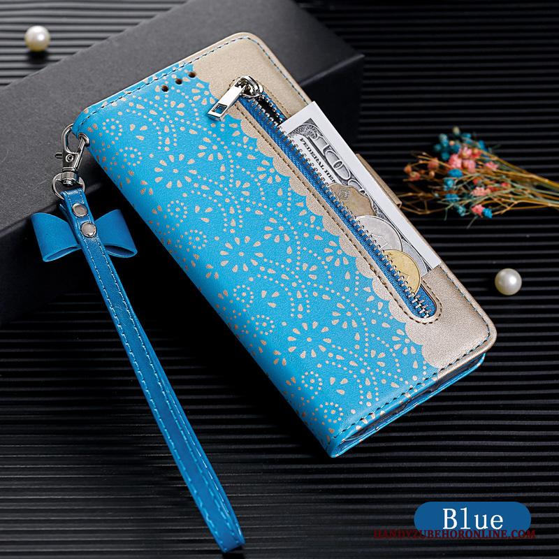 iPhone 11 Pro Max Leren Etui Rits Clamshell Blauw Hoes Hoesje Telefoon Bescherming