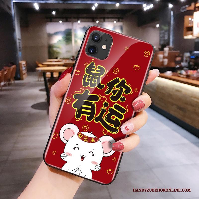 iPhone 11 Siliconen Glas Net Red Spotprent Rood Rat Hoesje Telefoon