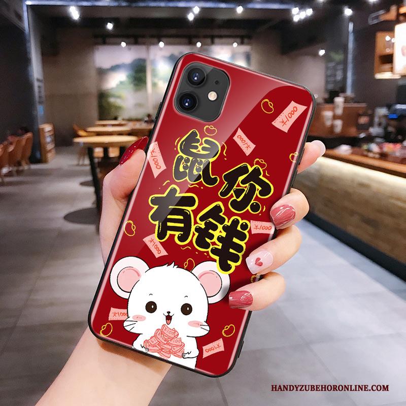 iPhone 11 Siliconen Glas Net Red Spotprent Rood Rat Hoesje Telefoon