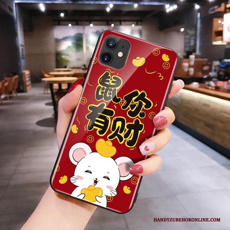 iPhone 11 Siliconen Glas Net Red Spotprent Rood Rat Hoesje Telefoon