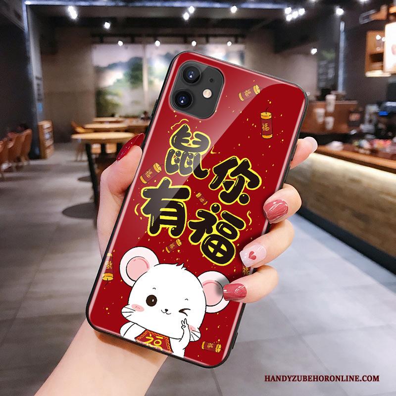 iPhone 11 Siliconen Glas Net Red Spotprent Rood Rat Hoesje Telefoon