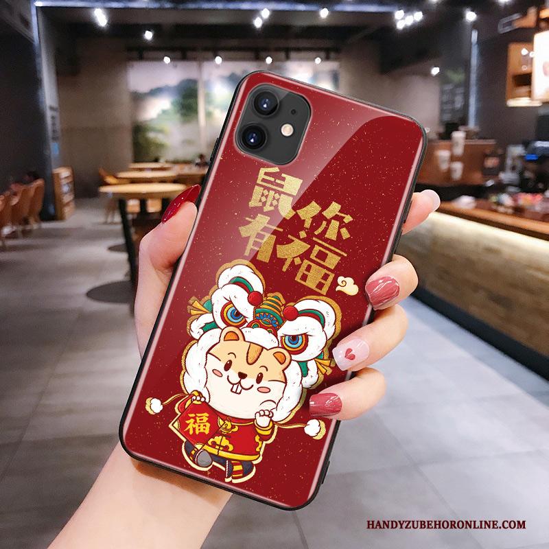 iPhone 11 Siliconen Glas Net Red Spotprent Rood Rat Hoesje Telefoon