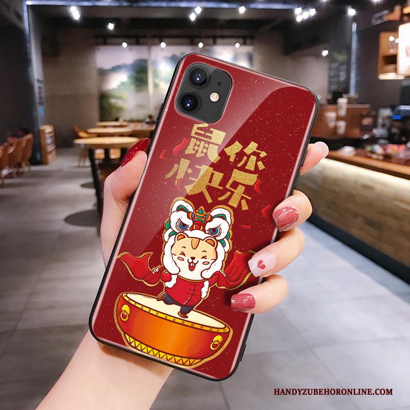 iPhone 11 Siliconen Glas Net Red Spotprent Rood Rat Hoesje Telefoon