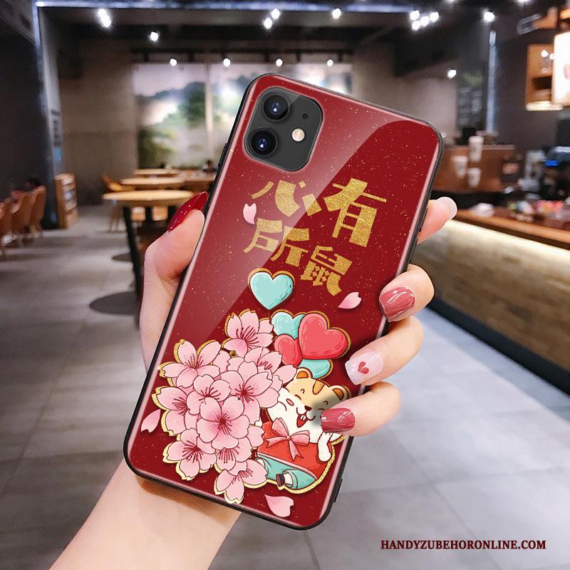 iPhone 11 Siliconen Glas Net Red Spotprent Rood Rat Hoesje Telefoon