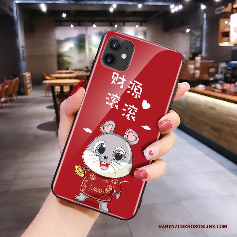 iPhone 11 Siliconen Glas Net Red Spotprent Rood Rat Hoesje Telefoon