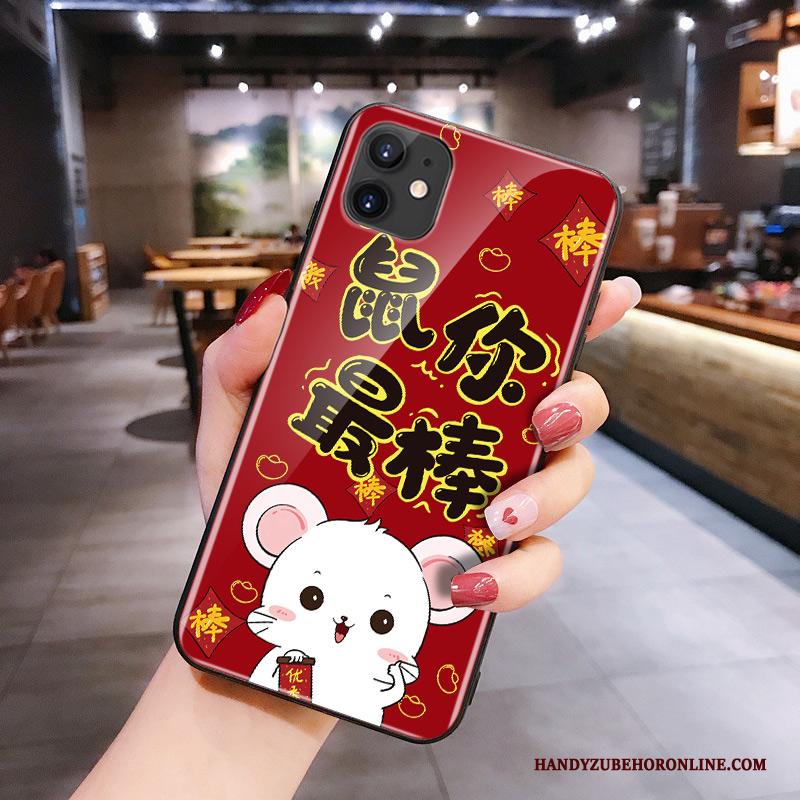 iPhone 11 Siliconen Glas Net Red Spotprent Rood Rat Hoesje Telefoon