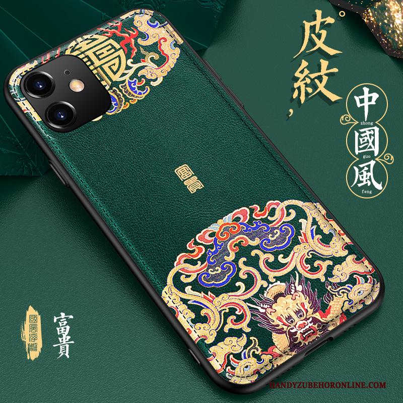 iPhone 11 Trendy Merk Leer Anti-fall High End Bescherming Groen Hoesje Telefoon