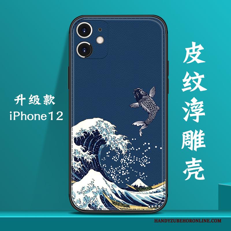 iPhone 12 Hoesje Nieuw Trendy Merk Persoonlijk Chinese Stijl Blauw All Inclusive Patroon