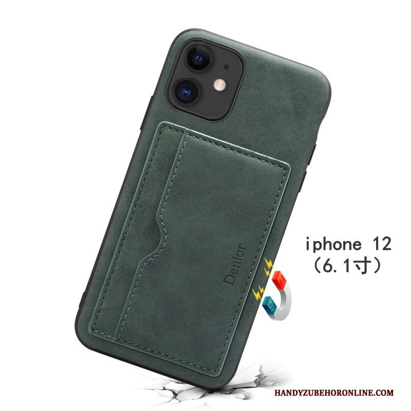 iPhone 12 Kaart Hoesje Telefoon Dun Bescherming Groen Ondersteuning Anti-fall