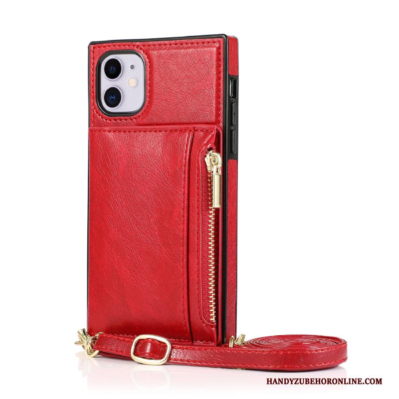 iPhone 12 Kaart Hoesje Telefoon Portemonnee Roze Hanger Leren Etui