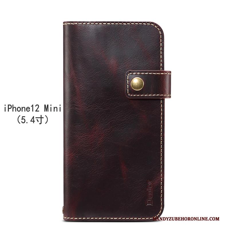 iPhone 12 Mini Bescherming Leren Etui Folio Leer Hoes Hoesje Telefoon Anti-fall