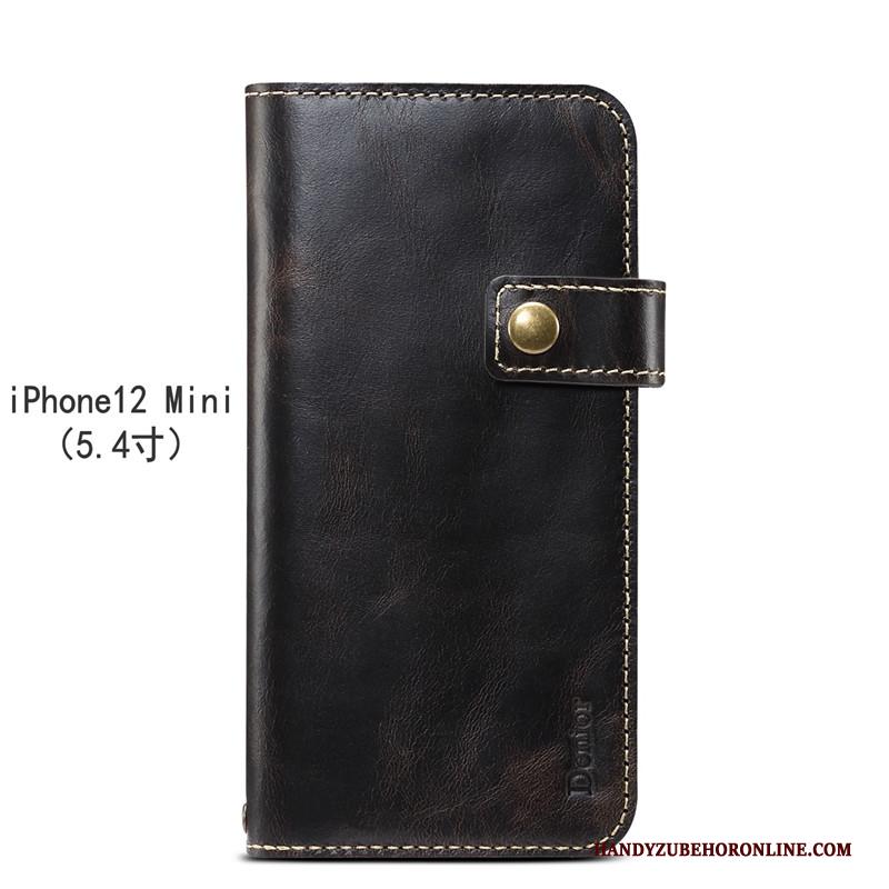 iPhone 12 Mini Bescherming Leren Etui Folio Leer Hoes Hoesje Telefoon Anti-fall