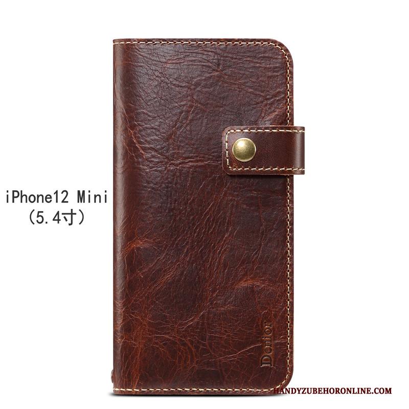 iPhone 12 Mini Bescherming Leren Etui Folio Leer Hoes Hoesje Telefoon Anti-fall