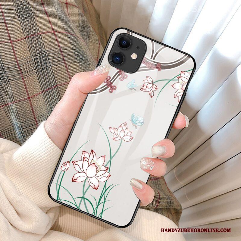 iPhone 12 Mini Hoesje Anti-fall Net Red Bloemen Purper Dun Groen Glas