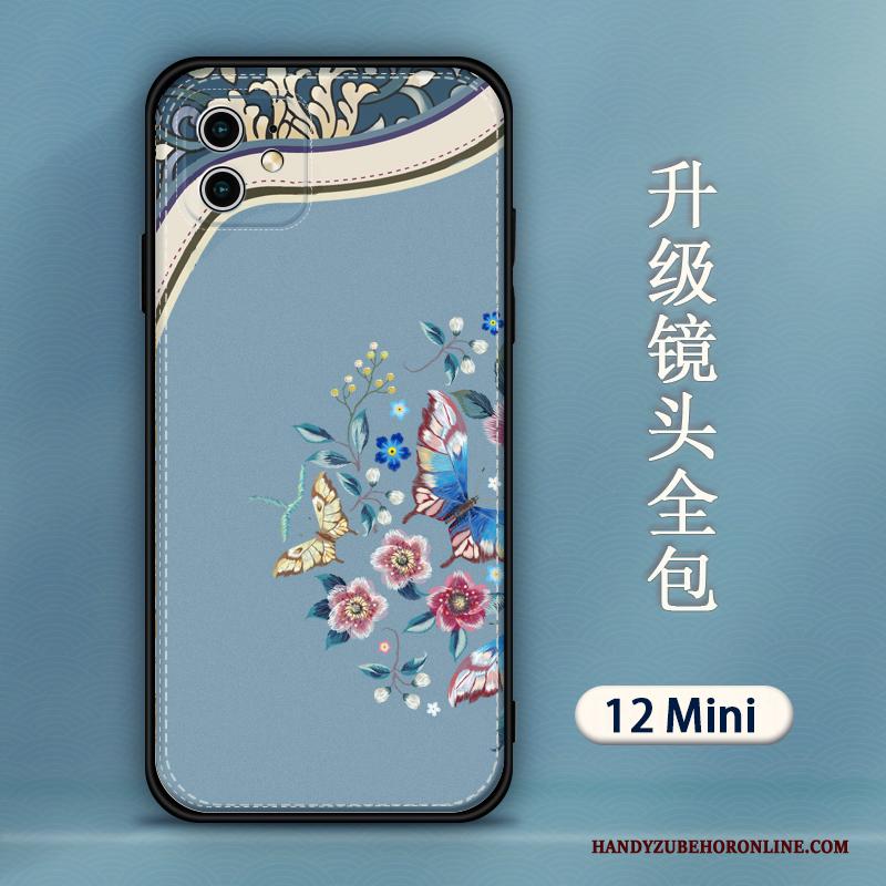 iPhone 12 Mini Hoesje Hanger Leer Anti-fall Siliconen Scheppend Borduurwerk Hoes