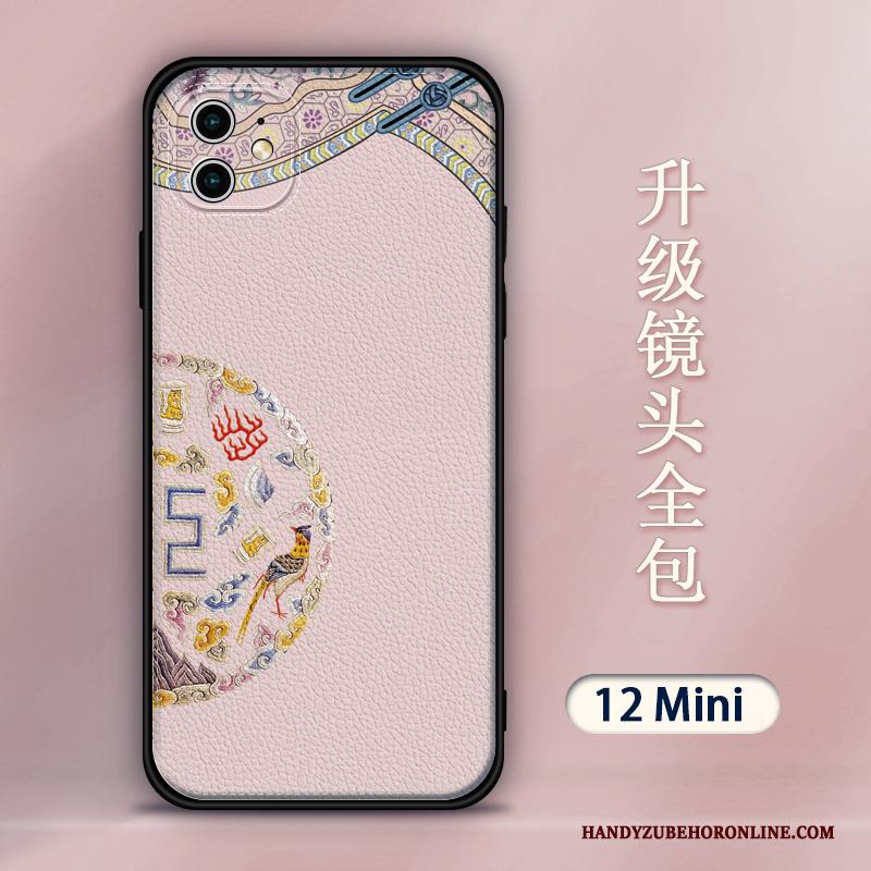 iPhone 12 Mini Hoesje Hanger Leer Anti-fall Siliconen Scheppend Borduurwerk Hoes