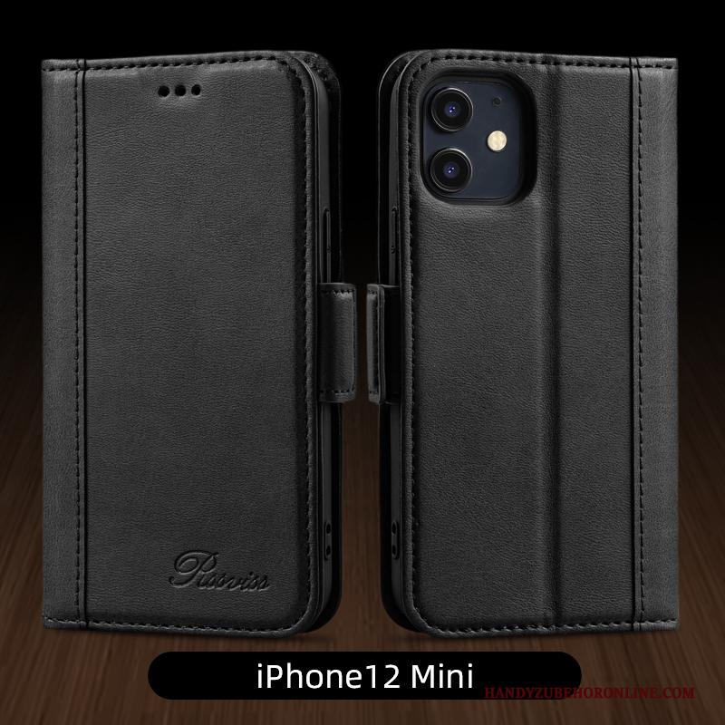 iPhone 12 Mini Leren Etui Folio Geel Anti-fall Bedrijf Hoesje Telefoon