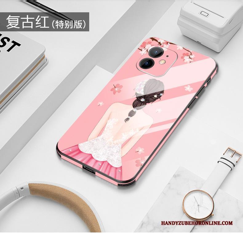 iPhone 12 Persoonlijk Anti-fall Roze Bescherming Net Red Glas Hoesje Telefoon