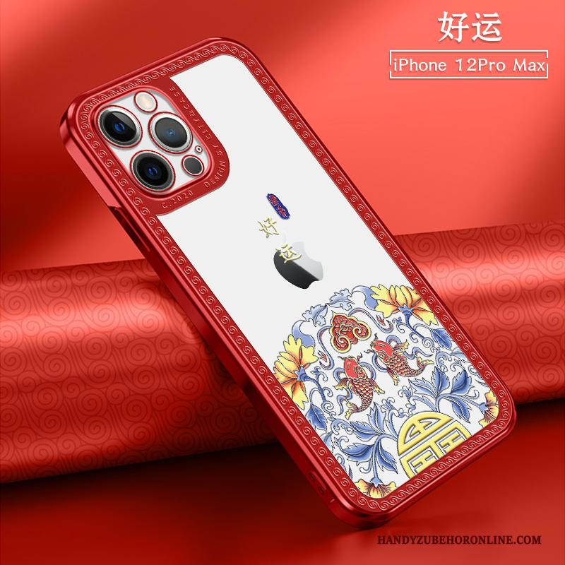 iPhone 12 Pro Max All Inclusive Hoesje Nieuw Anti-fall Rood Doorzichtig Chinese Stijl