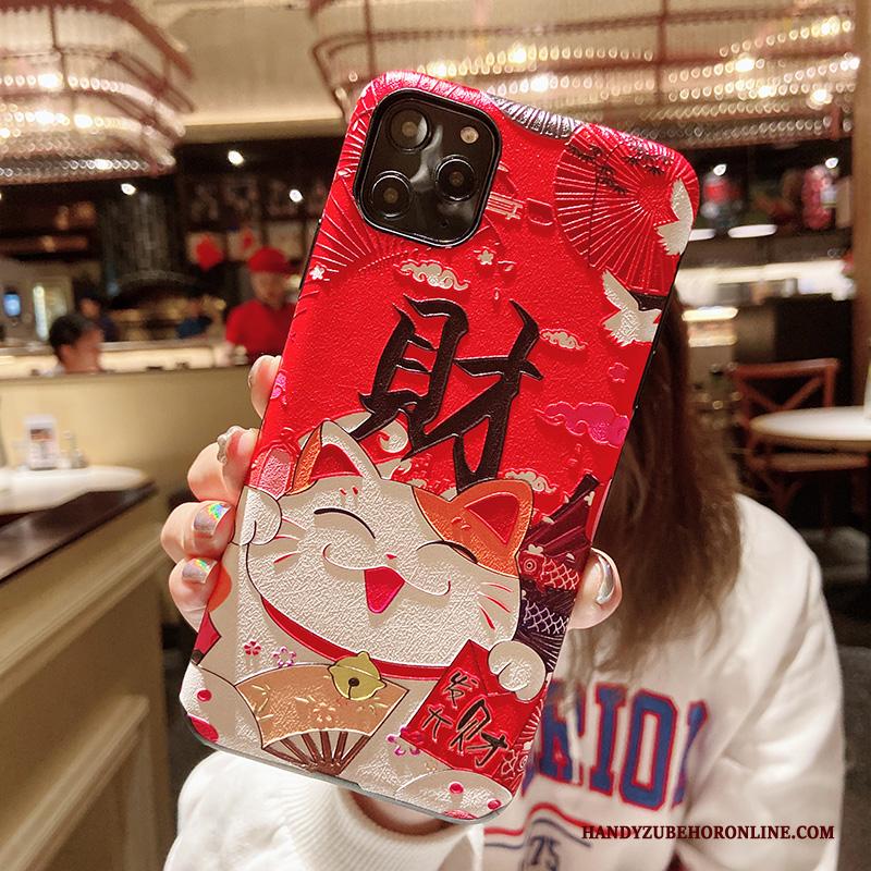 iPhone 12 Pro Max Hoesje Rood All Inclusive Reliëf Chinese Stijl Kat Persoonlijk Lovers