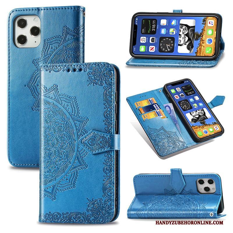 iPhone 12 Pro Max Reliëf Blauw Effen Kleur Hoes Leren Etui Bescherming Hoesje Telefoon