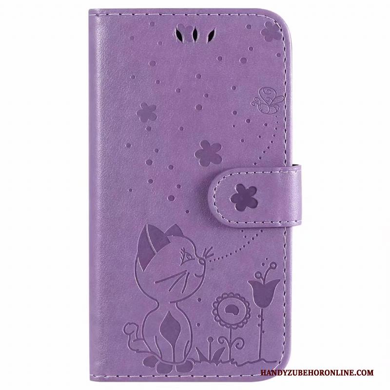 iPhone 12 Purper Hoesje Telefoon Kat Leren Etui Folio