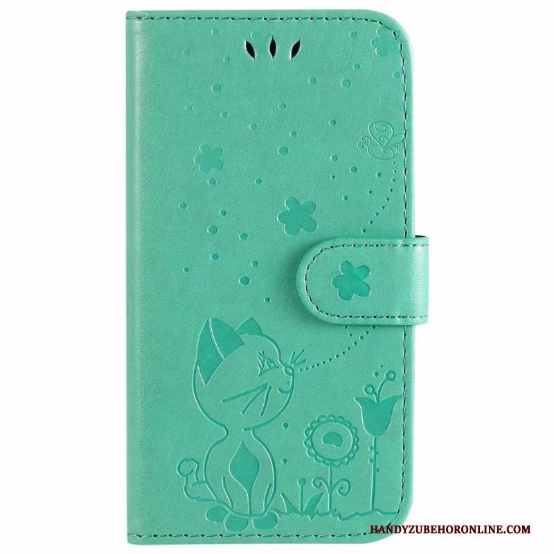 iPhone 12 Purper Hoesje Telefoon Kat Leren Etui Folio