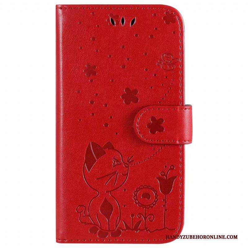 iPhone 12 Purper Hoesje Telefoon Kat Leren Etui Folio