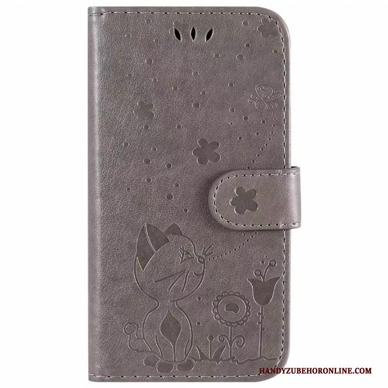 iPhone 12 Purper Hoesje Telefoon Kat Leren Etui Folio