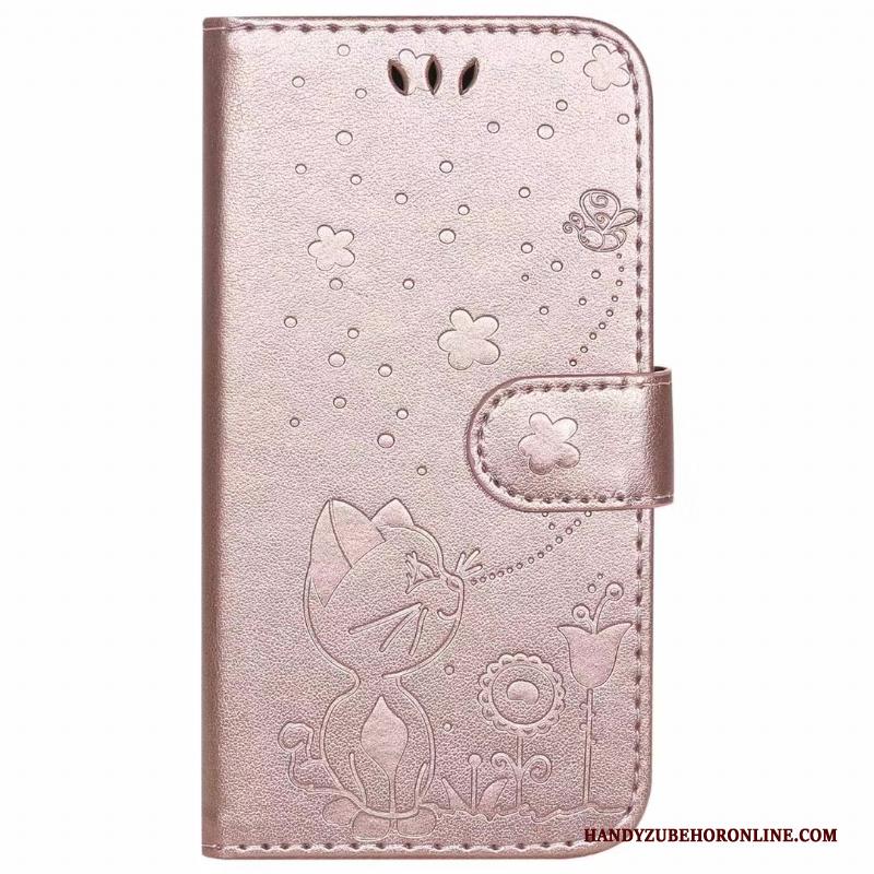 iPhone 12 Purper Hoesje Telefoon Kat Leren Etui Folio