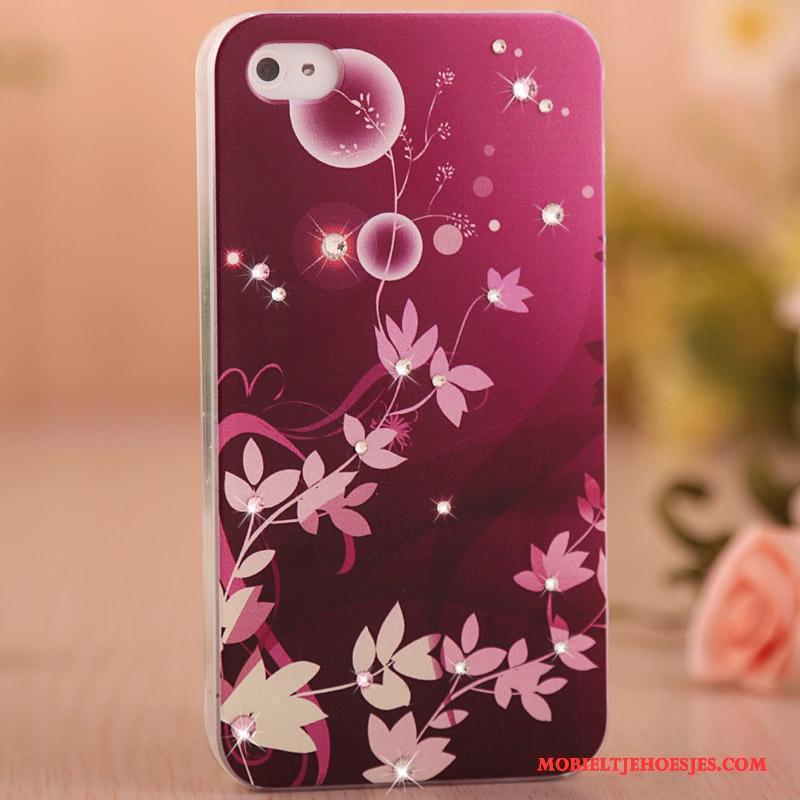 iPhone 4/4s Bescherming Hoesje Roze Telefoon Hard Geschilderd Met Strass