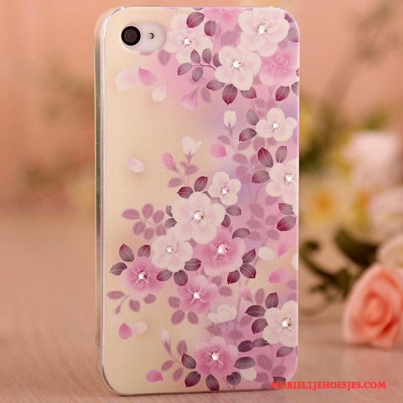 iPhone 4/4s Bescherming Hoesje Roze Telefoon Hard Geschilderd Met Strass