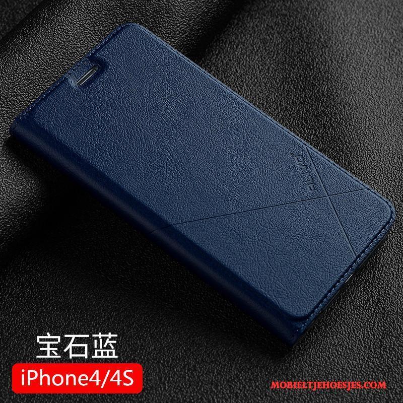 iPhone 4/4s Clamshell Blauw Hoes Hoesje Telefoon Leren Etui Anti-fall Mobiele Telefoon