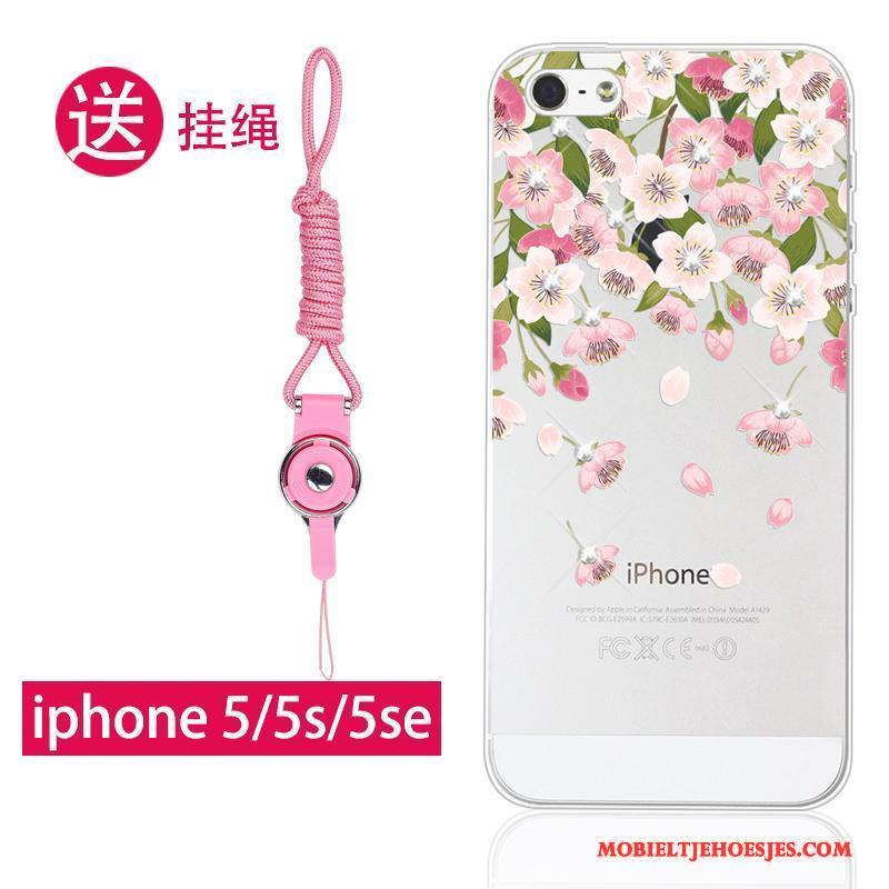 iPhone 5/5s Bescherming Siliconen Hoes Hanger Hoesje Roze Zacht