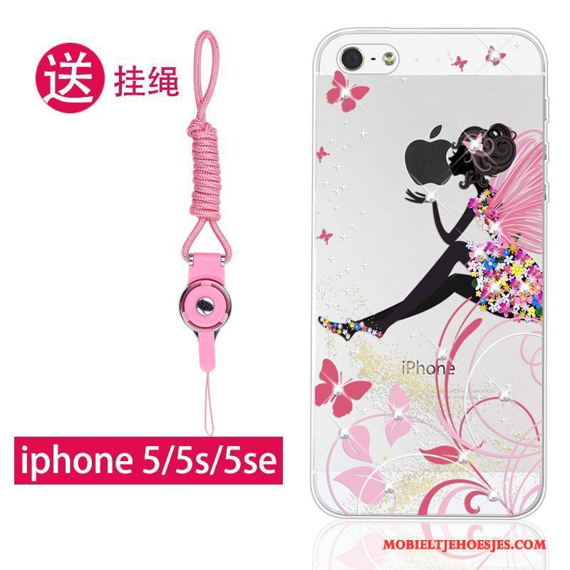 iPhone 5/5s Bescherming Siliconen Hoes Hanger Hoesje Roze Zacht