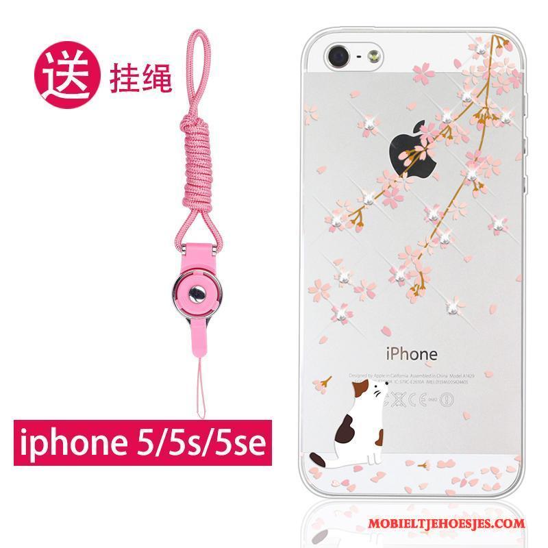 iPhone 5/5s Bescherming Siliconen Hoes Hanger Hoesje Roze Zacht