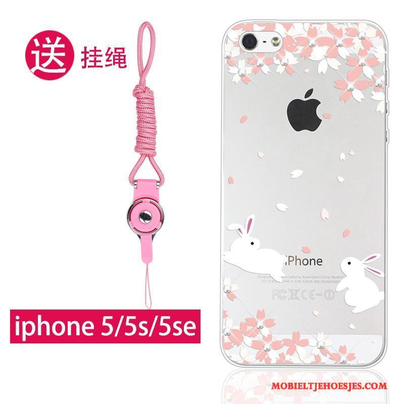 iPhone 5/5s Bescherming Siliconen Hoes Hanger Hoesje Roze Zacht