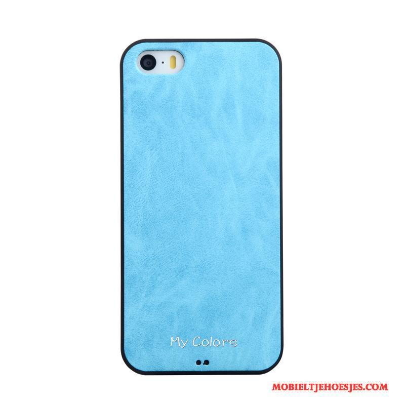 iPhone 5/5s Blauw Effen Kleur Anti-fall Bescherming Leer Hoesje Telefoon Zacht