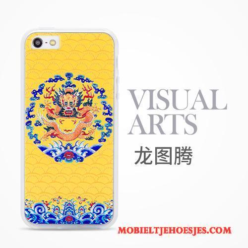 iPhone 5/5s Chinese Stijl Anti-fall Reliëf Bescherming Hoesje Telefoon All Inclusive Mobiele Telefoon