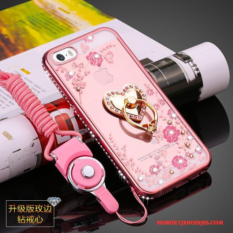 iPhone 5/5s Hoes Siliconen Zacht Doorzichtig Anti-fall Rose Goud Hoesje Telefoon