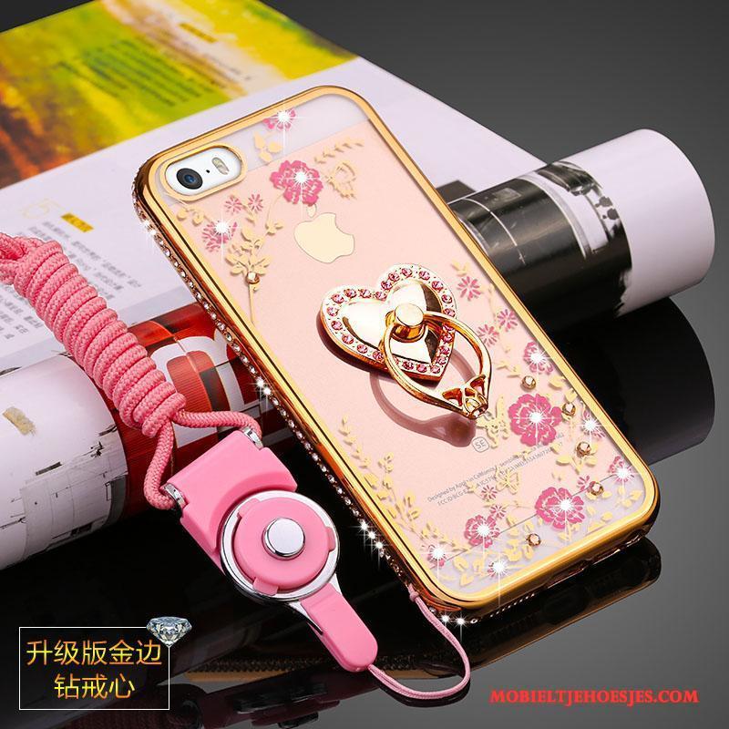 iPhone 5/5s Hoes Siliconen Zacht Doorzichtig Anti-fall Rose Goud Hoesje Telefoon