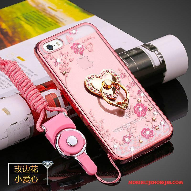 iPhone 5/5s Hoes Siliconen Zacht Doorzichtig Anti-fall Rose Goud Hoesje Telefoon