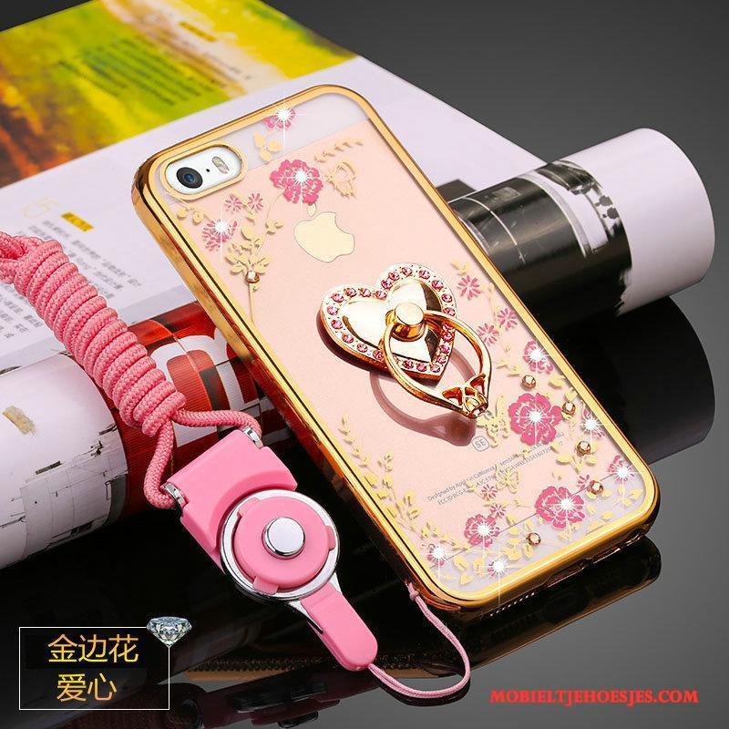 iPhone 5/5s Hoes Siliconen Zacht Doorzichtig Anti-fall Rose Goud Hoesje Telefoon